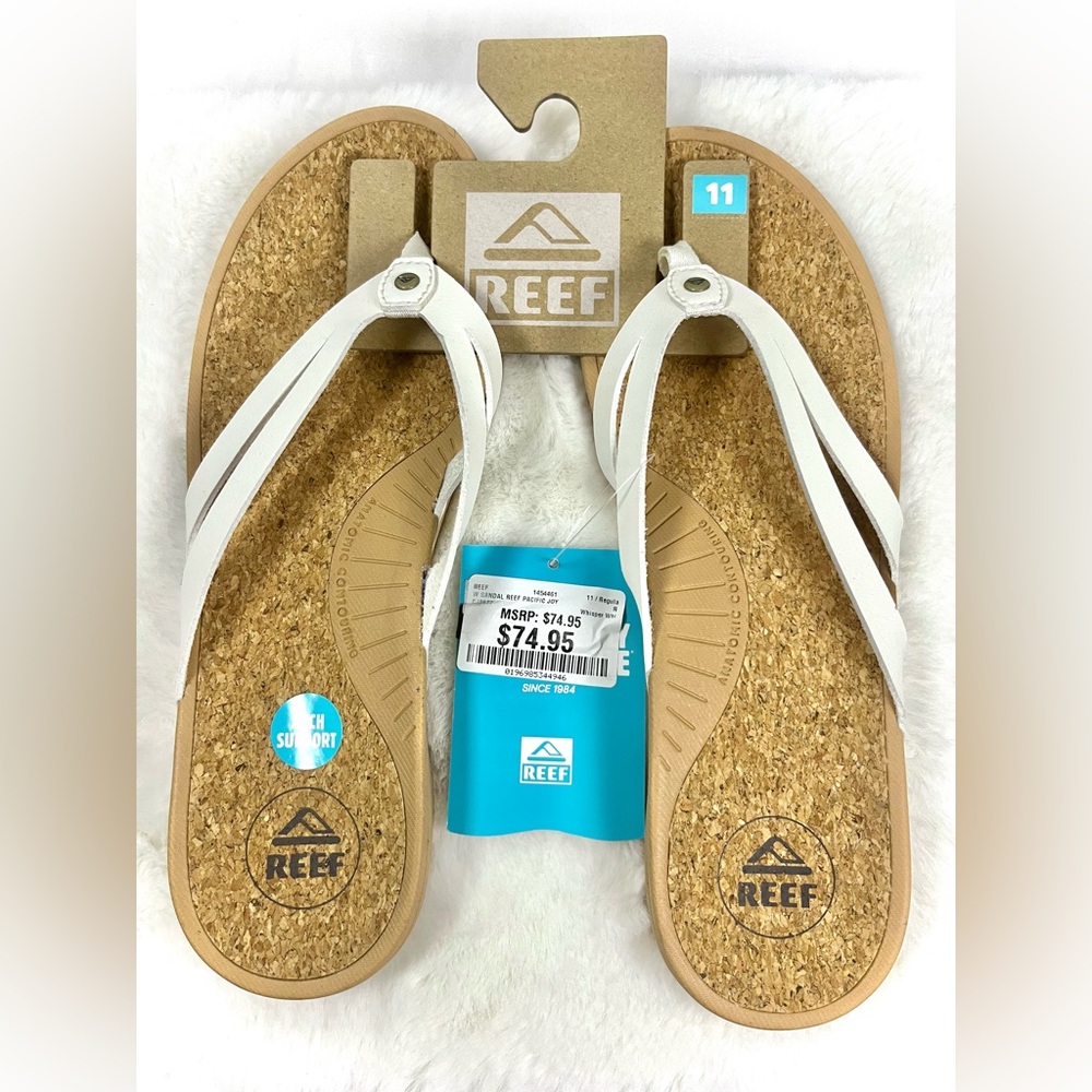 Reef Women's Tan Cork-Style Footbed Sandals with White Straps